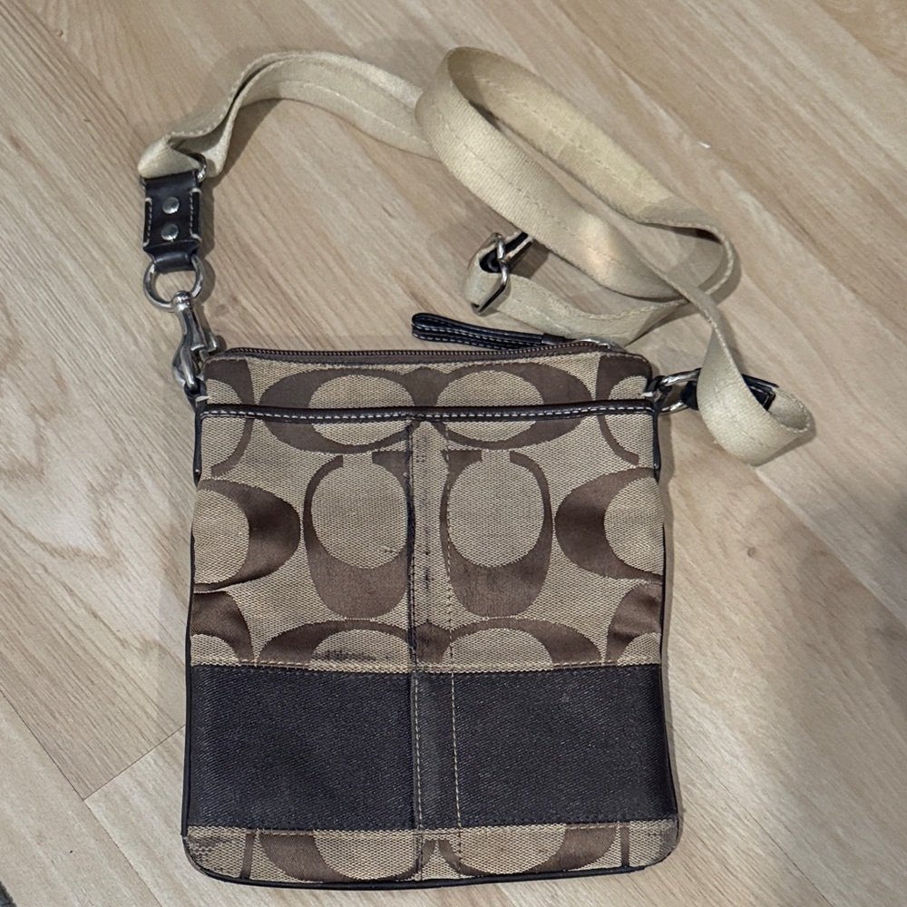 Coach Tan and Brown Messenger Bag